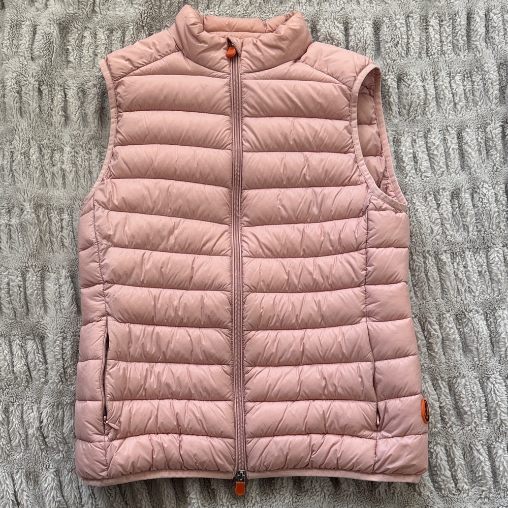 SAVE THE DUCK Pink Quilted Vest with Orange Patch